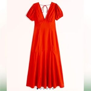 ❤️A&F Puff Sleeve Slim Poplin Midi Dress